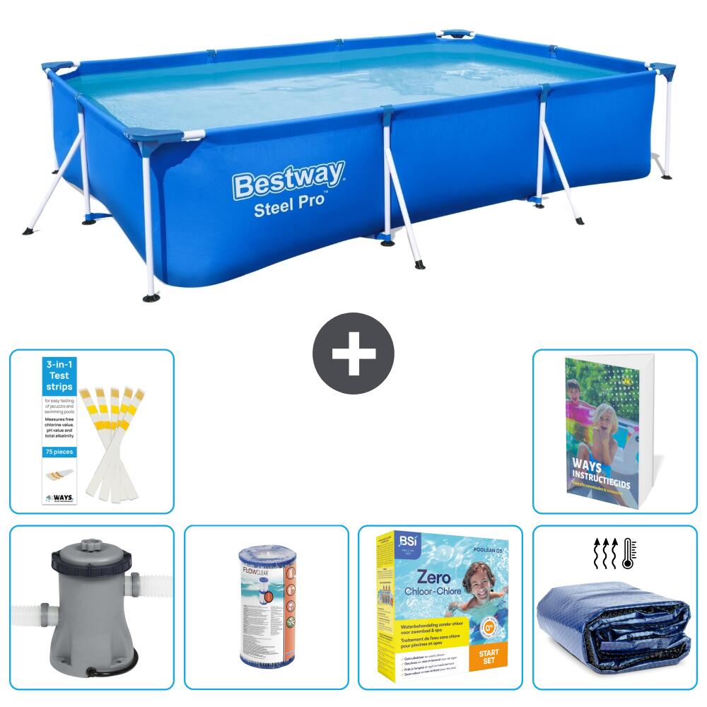 BESTWAY Basen Steel Pro Prostokątny - 300x201x66 cm - 7-częściowy S224
