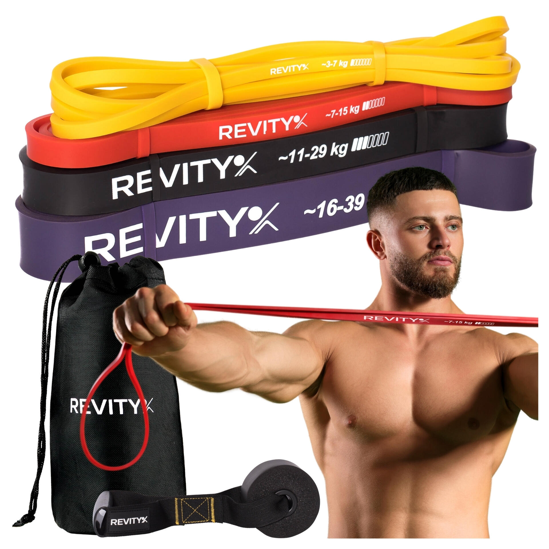 Gumy do ćwiczeń oporowe Zestaw Power Bands Revity + akcesoria