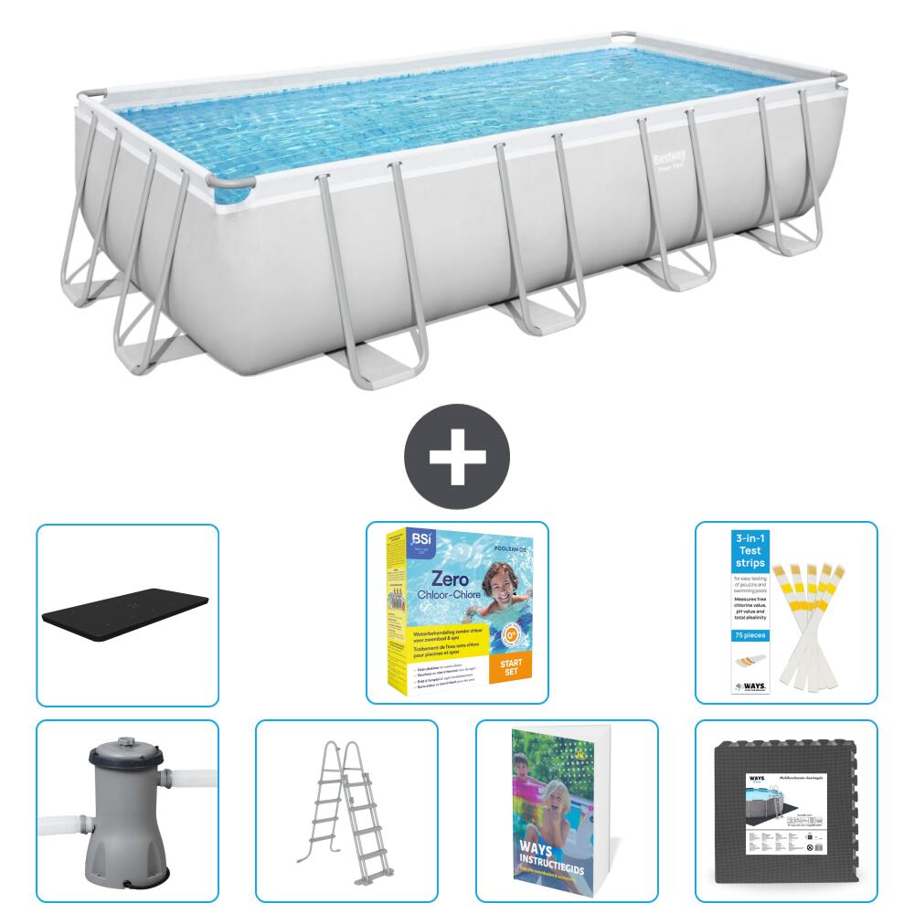 BESTWAY Basen Power Steel Prostokątny - 488x244x122 cm - 8-częściowy S607