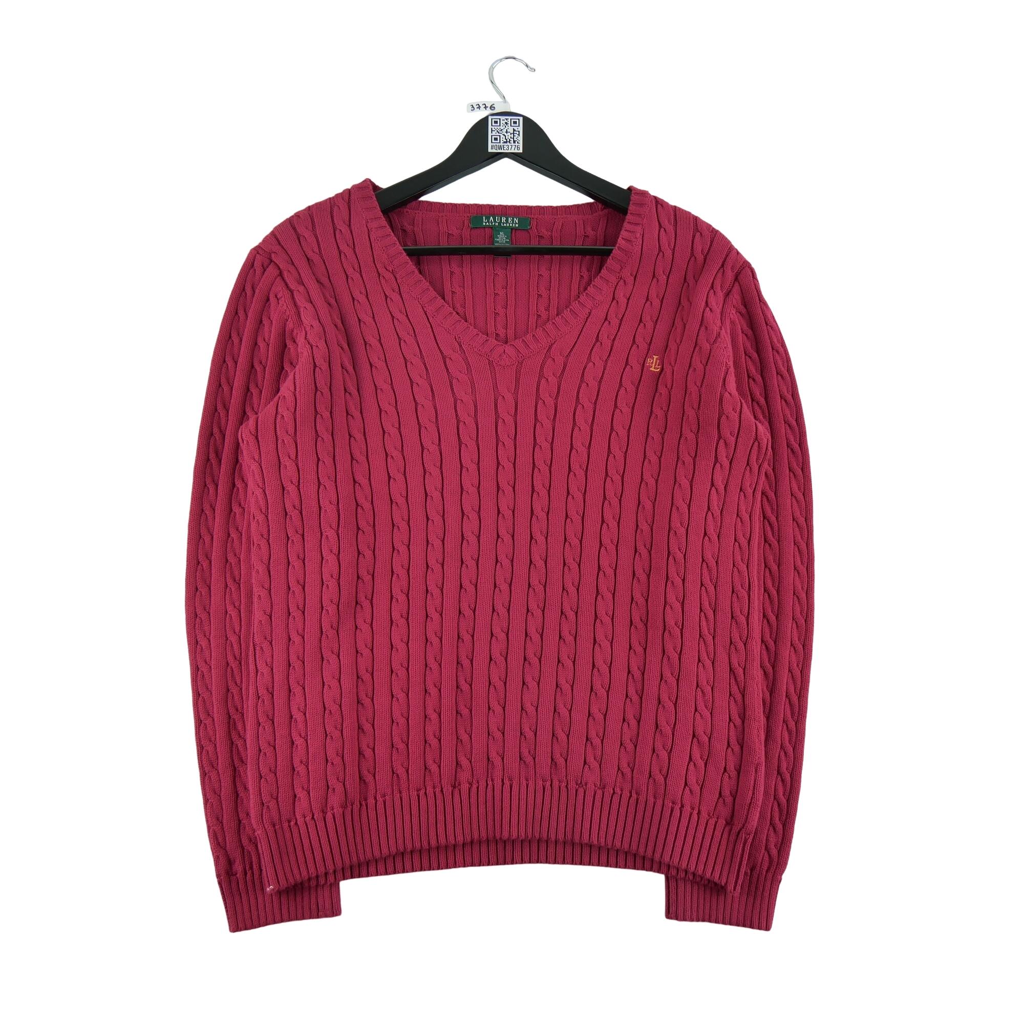 Second life - Lauren Ralph Lauren Sweter damski ze splotem czerwony - Jak nowy