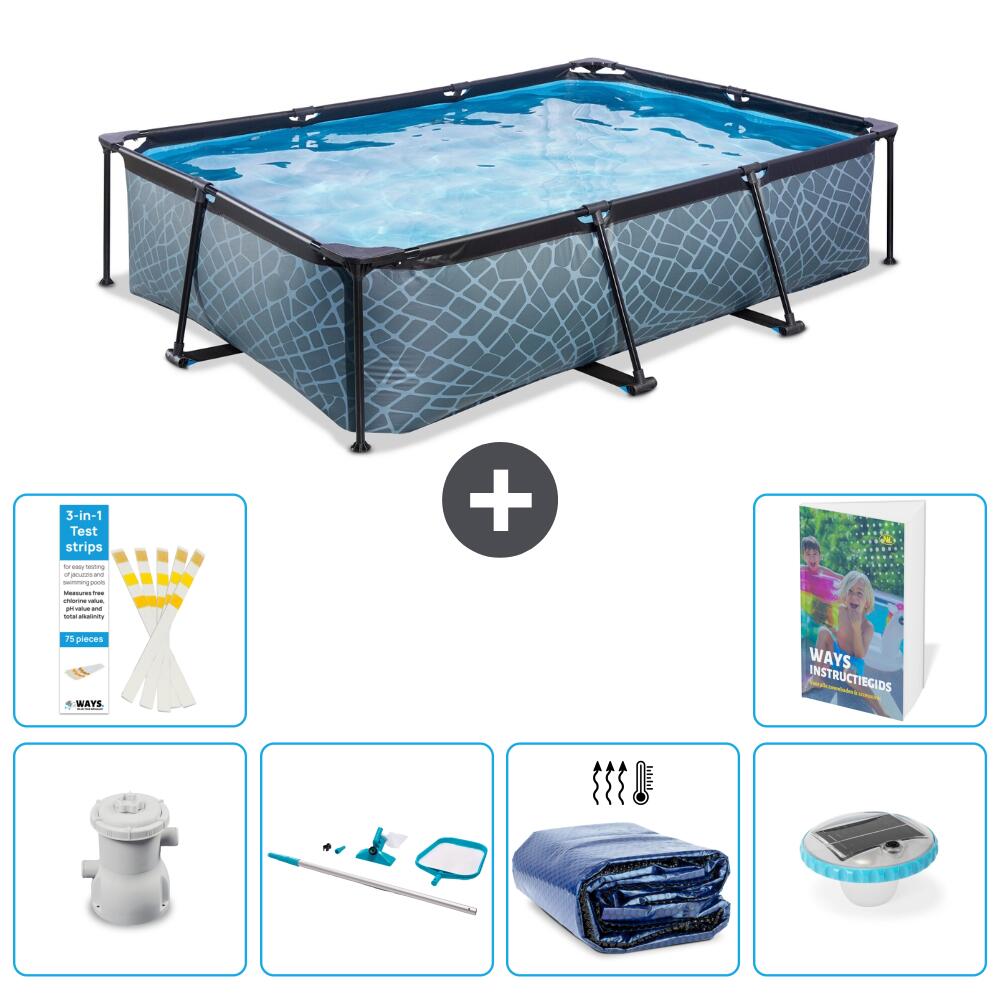 EXIT TOYS Basen Prostokątny - Efekt kamienia - 300x200x65 cm - 7-częściowy S305