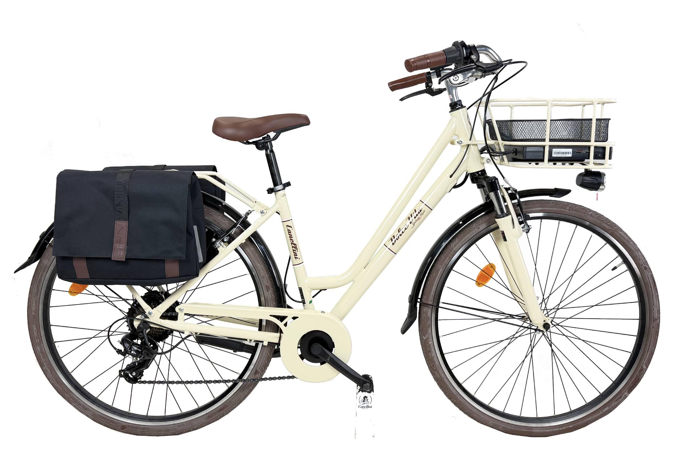Rower Elektryczny Miejski Dolce Vita CITY 28 kobieta z torbami - Kremowy