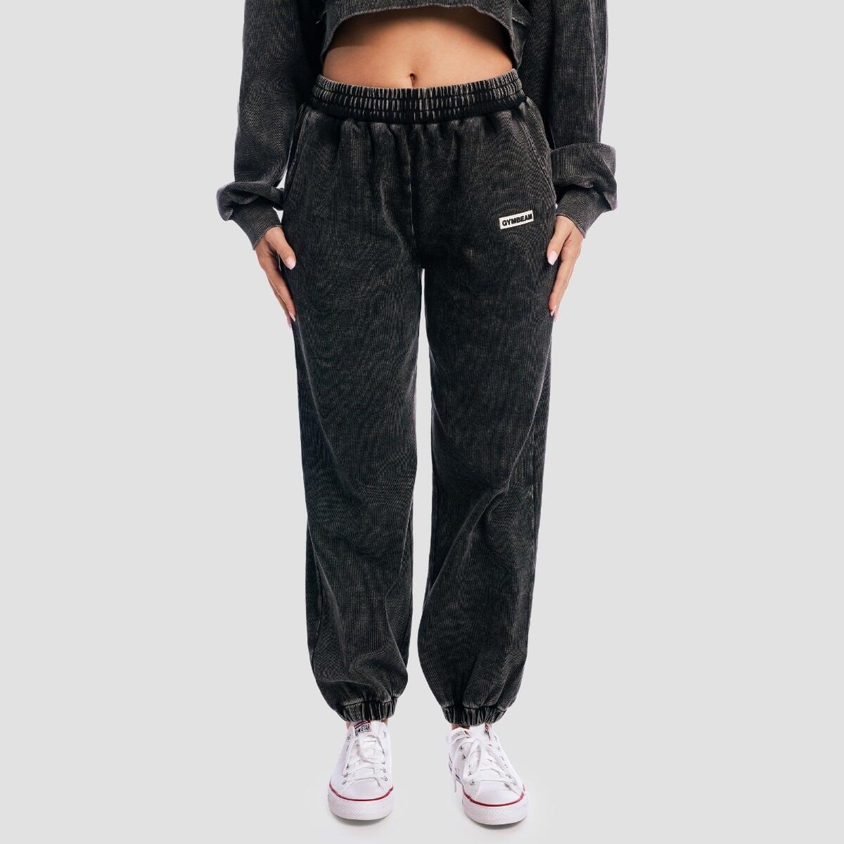 Spodnie dresowe damskie oversize z kieszeniami czarne Aura Washed