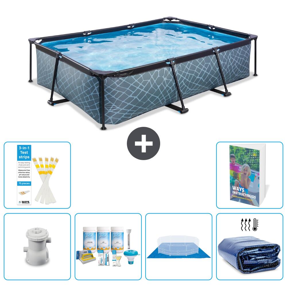 EXIT TOYS Basen Prostokątny - Efekt kamienia - 300x200x65 cm - 7-częściowy S289