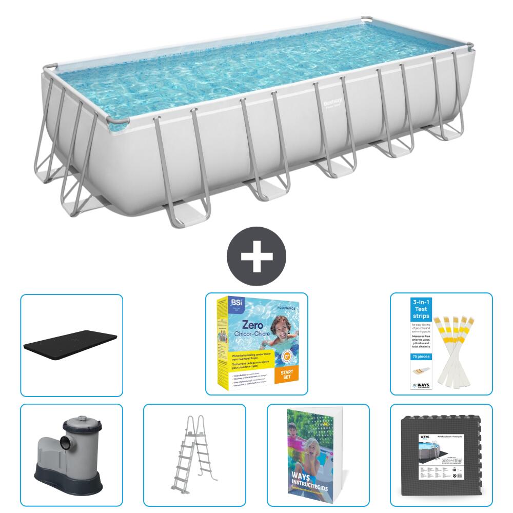 BESTWAY Basen Power Steel Prostokątny - 640x274x132 cm - 8-częściowy S607