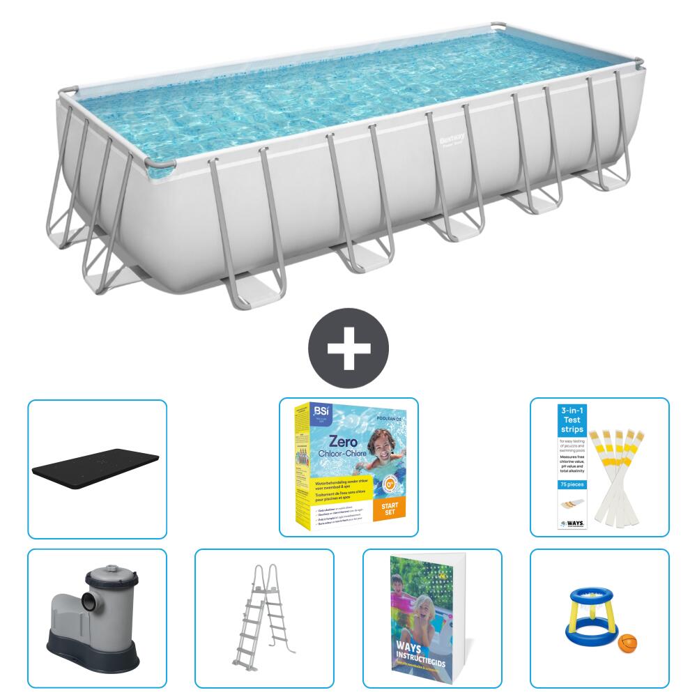 BESTWAY Basen Power Steel Prostokątny - 640x274x132 cm - 8-częściowy S529