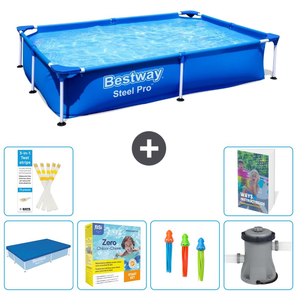 BESTWAY Basen Steel Pro Prostokątny - 221x150x43 cm - 7-częściowy S57