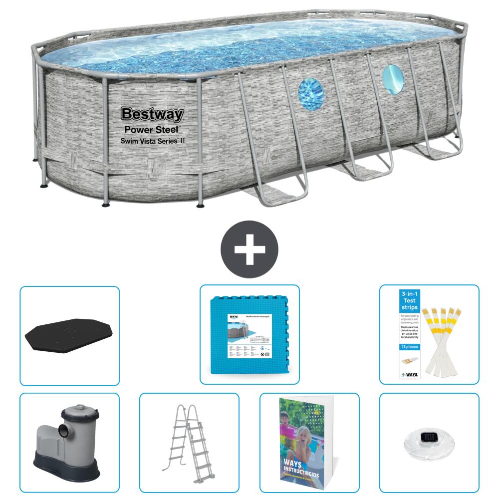 BESTWAY Basen Power Steel Owalny - 549x274x122 cm - 8-częściowy S674