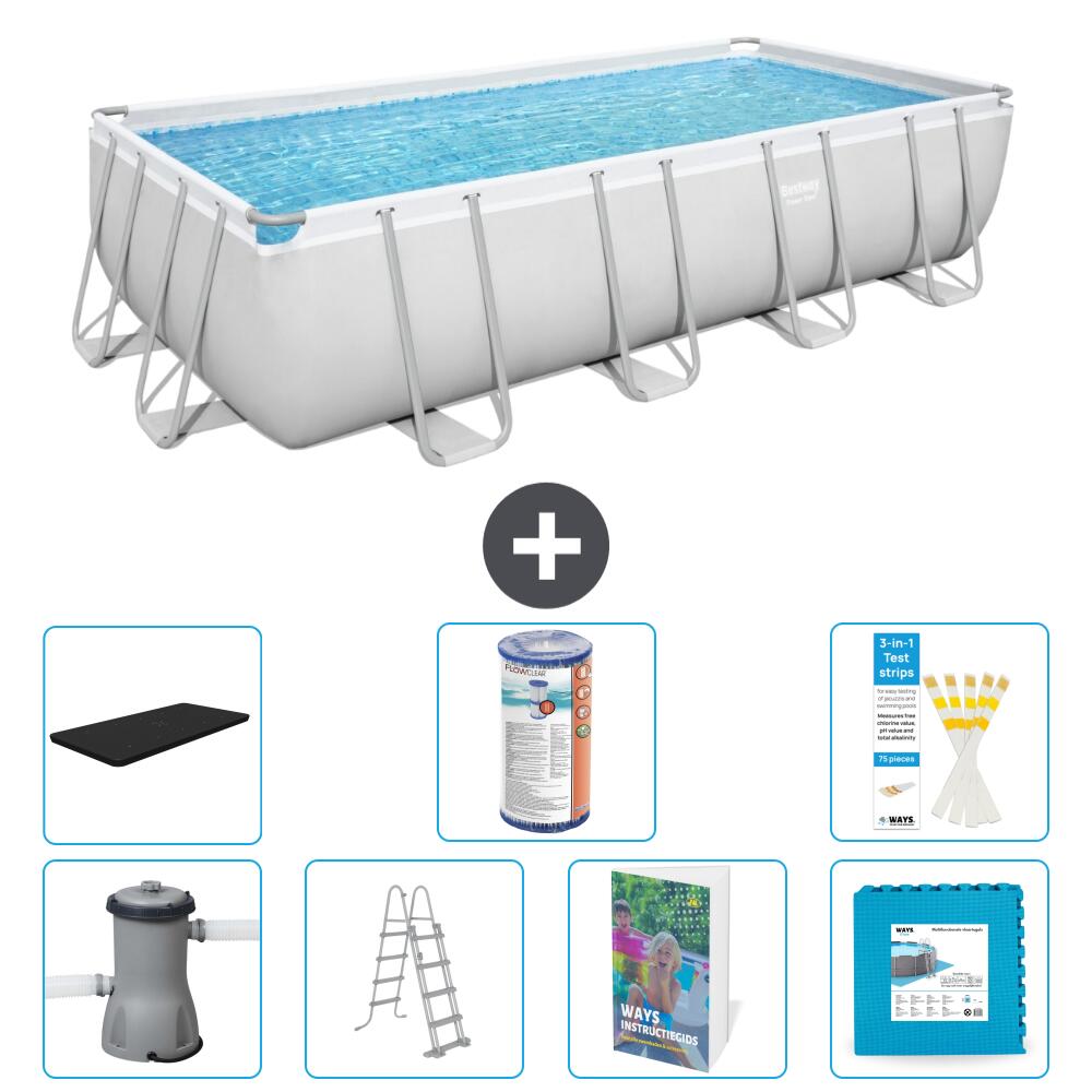 BESTWAY Basen Power Steel Prostokątny - 488x244x122 cm - 8-częściowy S602