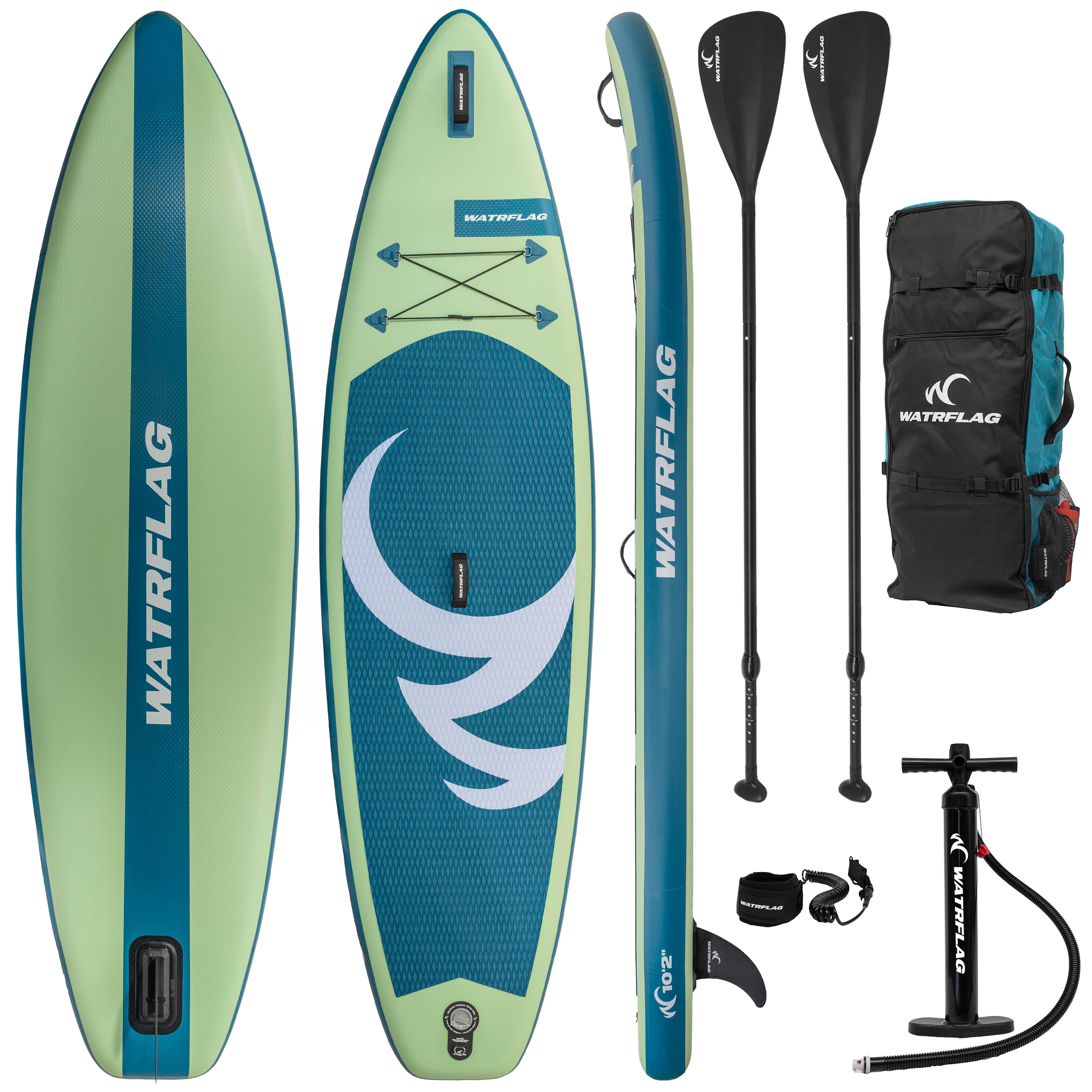 Deska SUP klasy premium– WATRFLAG Spinner Green 10'2 ALLROUND + EXTRA Wiosło
