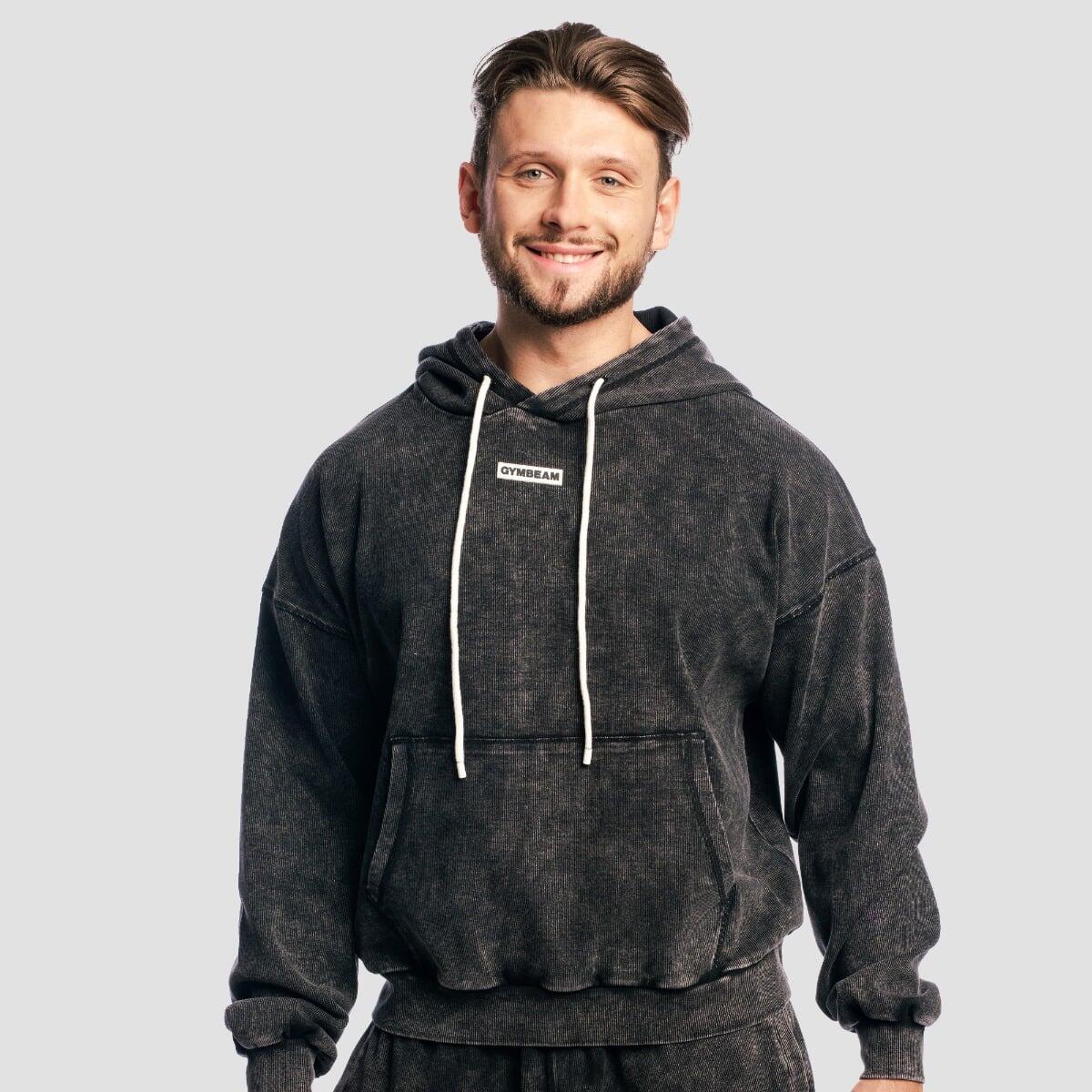 Bluza męska z kapturem oversize z efektem sprania czarna Aura