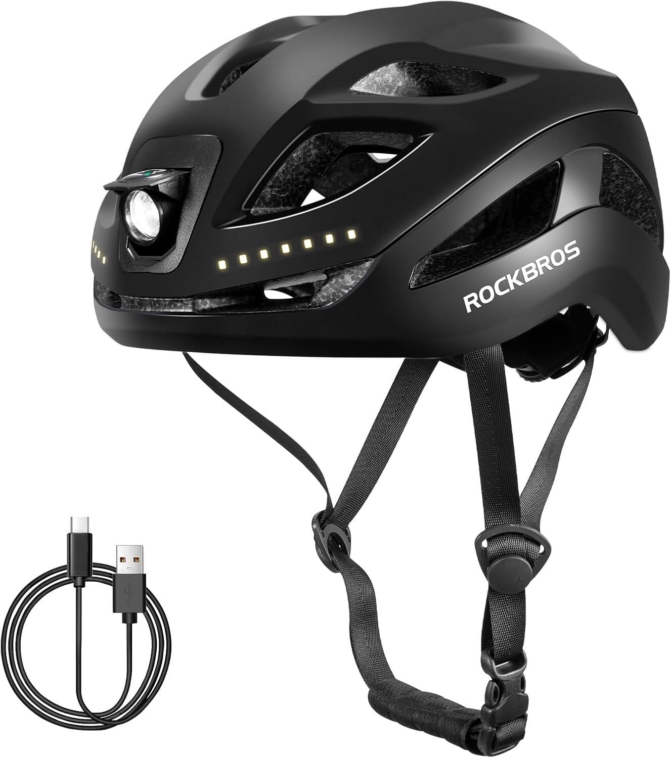 Słuchawki rowerowe LED z regulacją 57-61 cm, ładowane USB