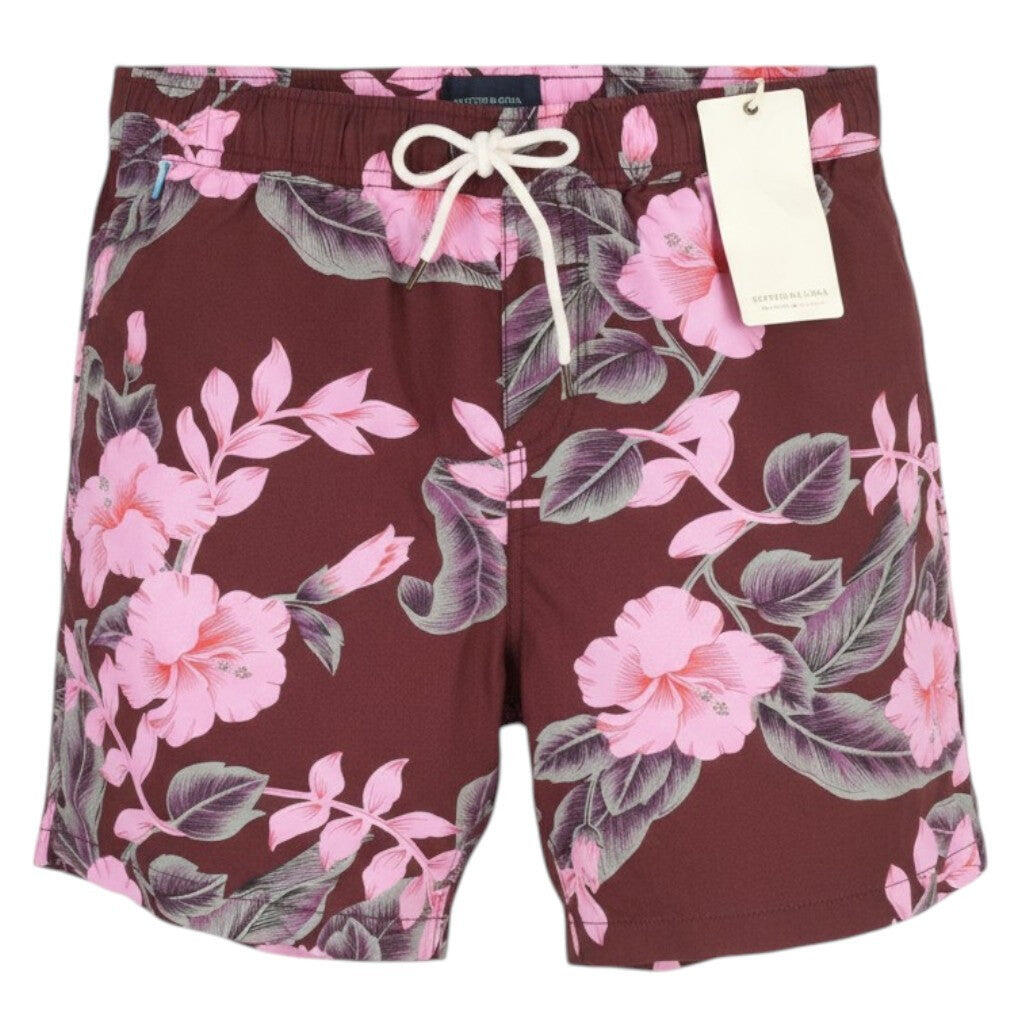 Męskie szorty kąpielowe Scotch & Soda bordowe, elastyczny pas