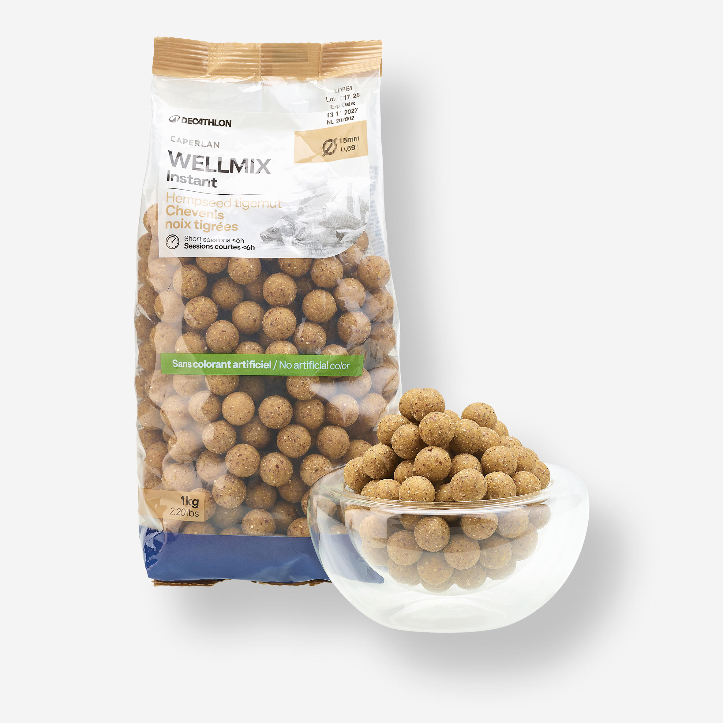 Kulki proteinowe Caperlan Wellmix Instant 15 mm 1 kg konopie-orzech tygrysi