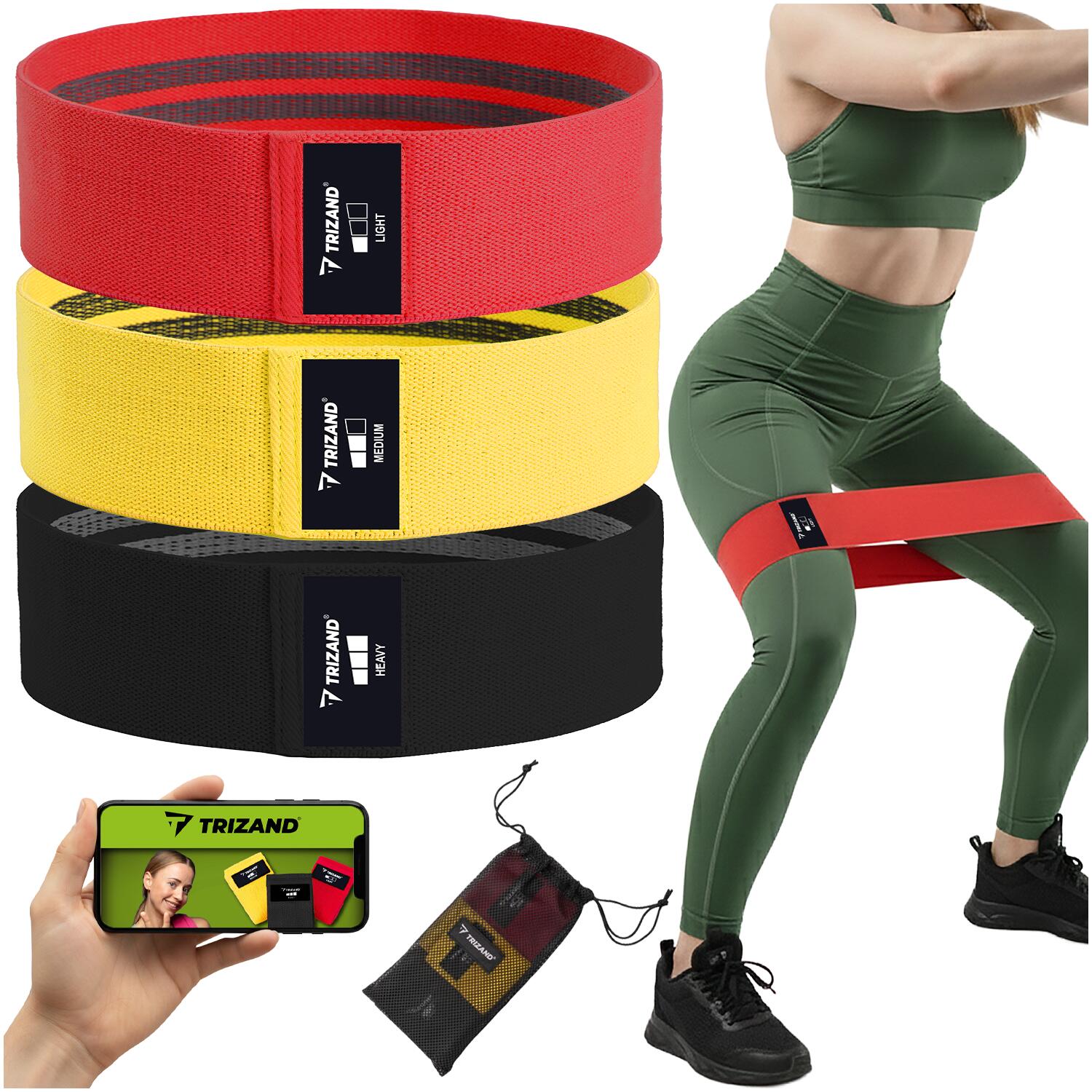 Gumy oporowe do ćwiczeń Trizand 3 szt. materiałowe 8–31 kg
