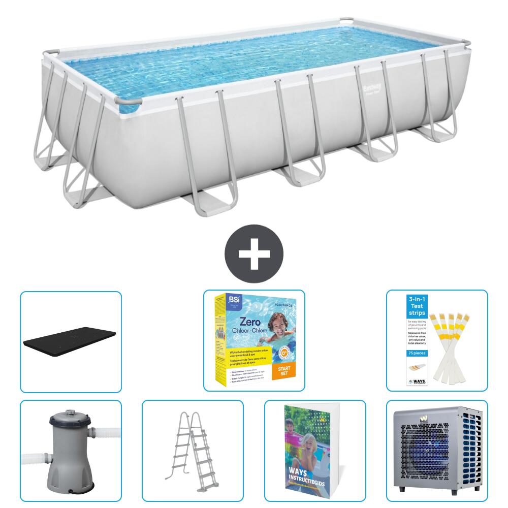 BESTWAY Basen Power Steel Prostokątny - 488x244x122 cm - 8-częściowy S606