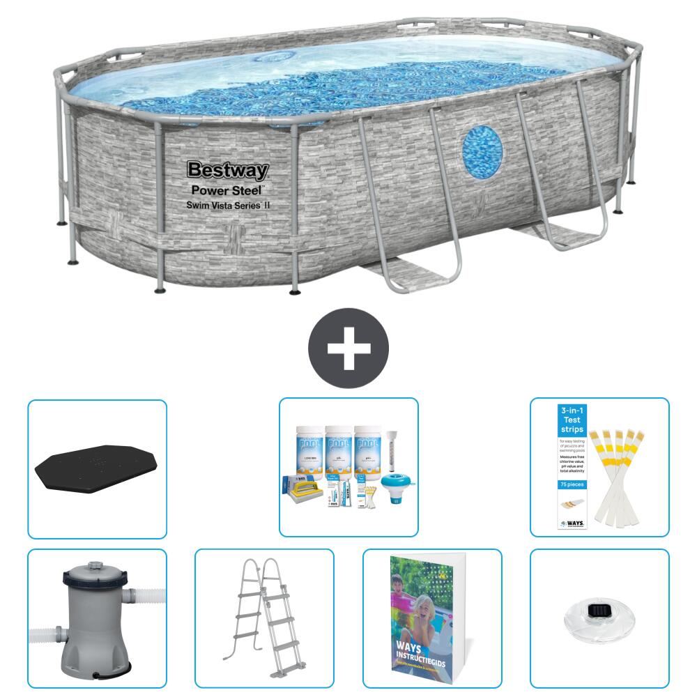 BESTWAY Basen Power Steel Owalny - 427x250x100 cm - 8-częściowy S576