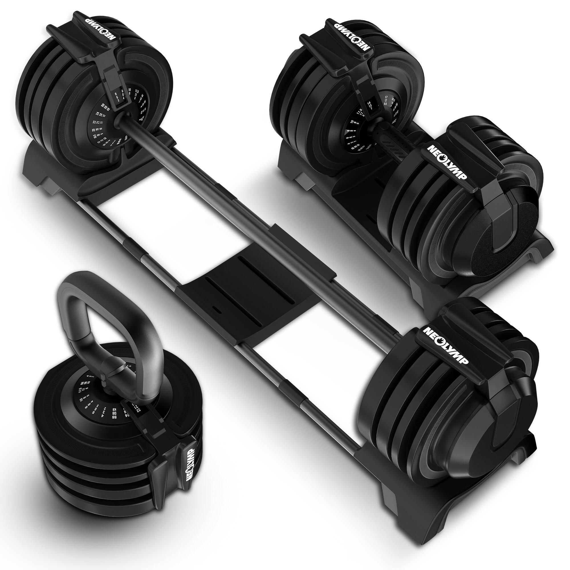 Zestaw hantli 3 w 1 2–24 kg – Regulowane hantle i sztanga – Zestaw hantli