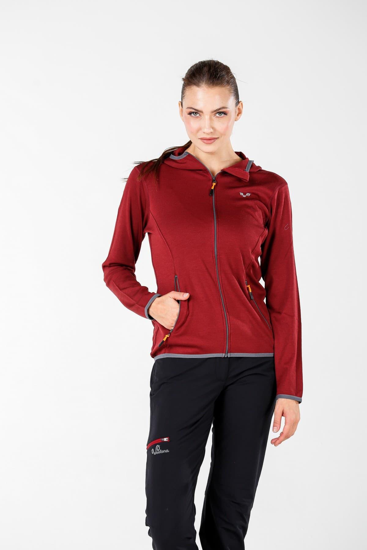 Damska bluza rozpinana z kapturem 100% Merino - Marin/Woolona