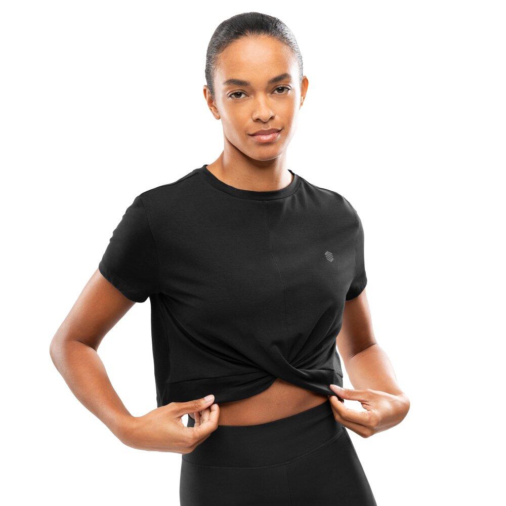 Damska koszulka sportowa z węzłem Fitness Siroko Space Black