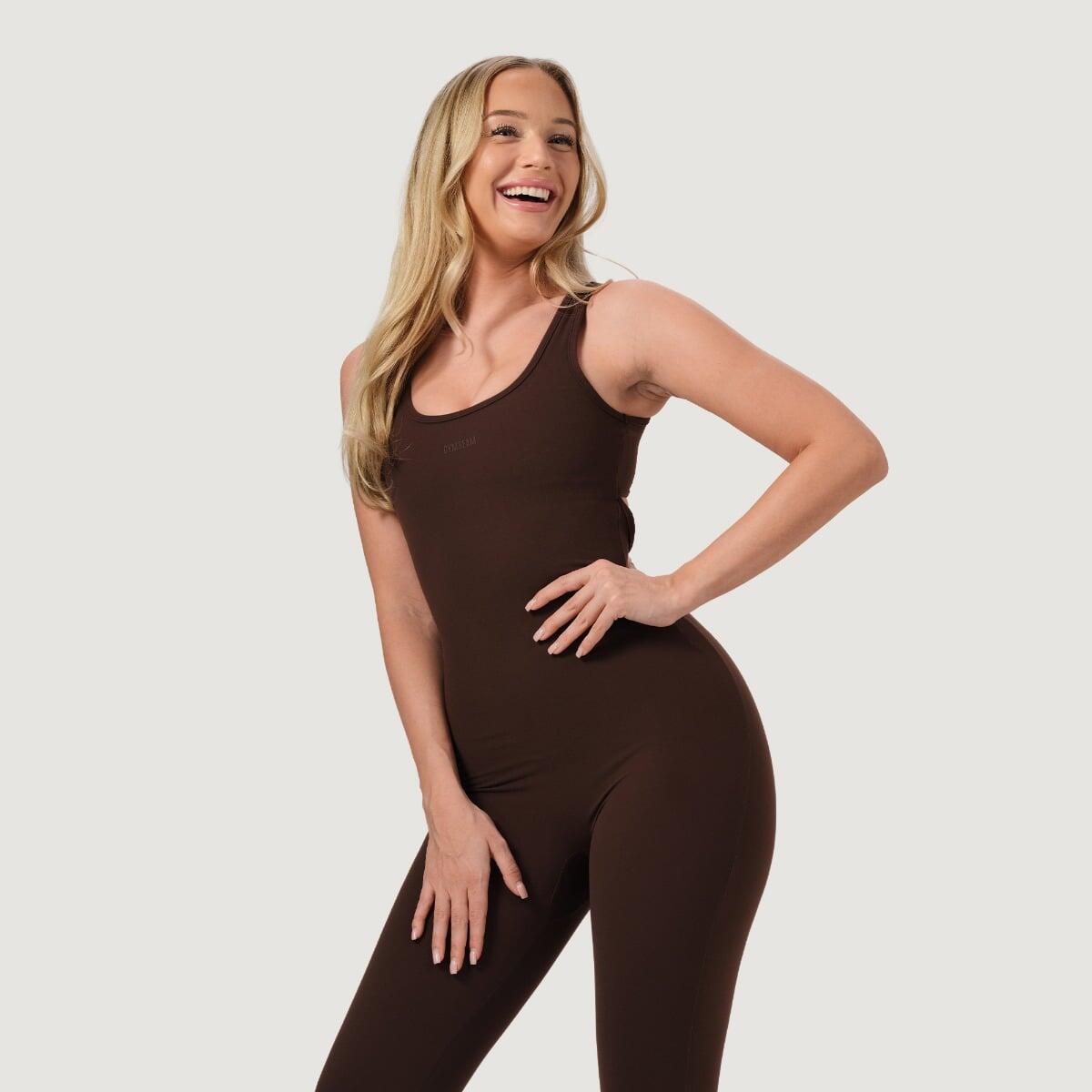 Kombinezon damski fitness bez rękawów slim fit NEO Mocha