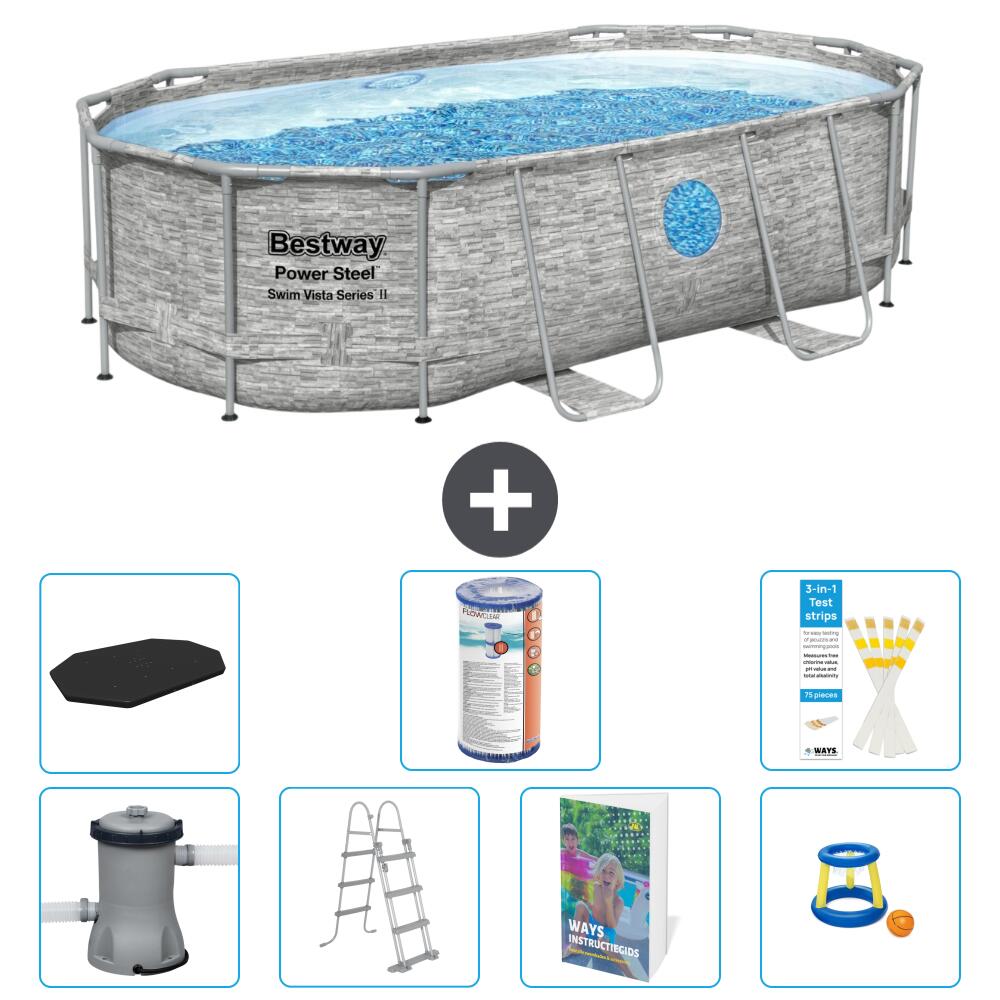 BESTWAY Basen Power Steel Owalny - 427x250x100 cm - 8-częściowy S541