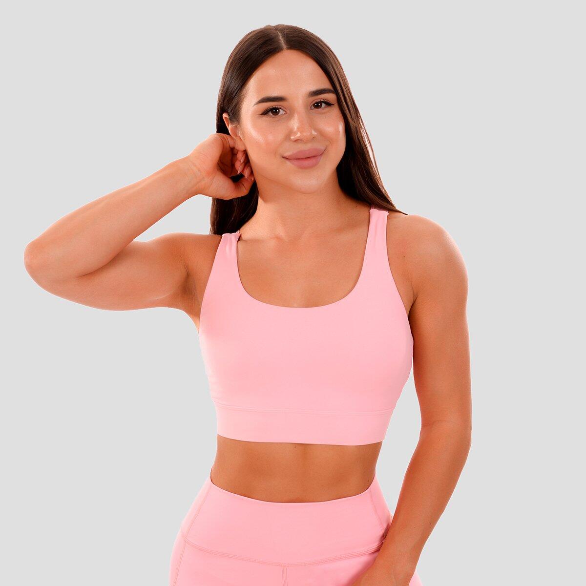 Biustonosz sportowy damski fitness z wycięciem różowy Cut-Out