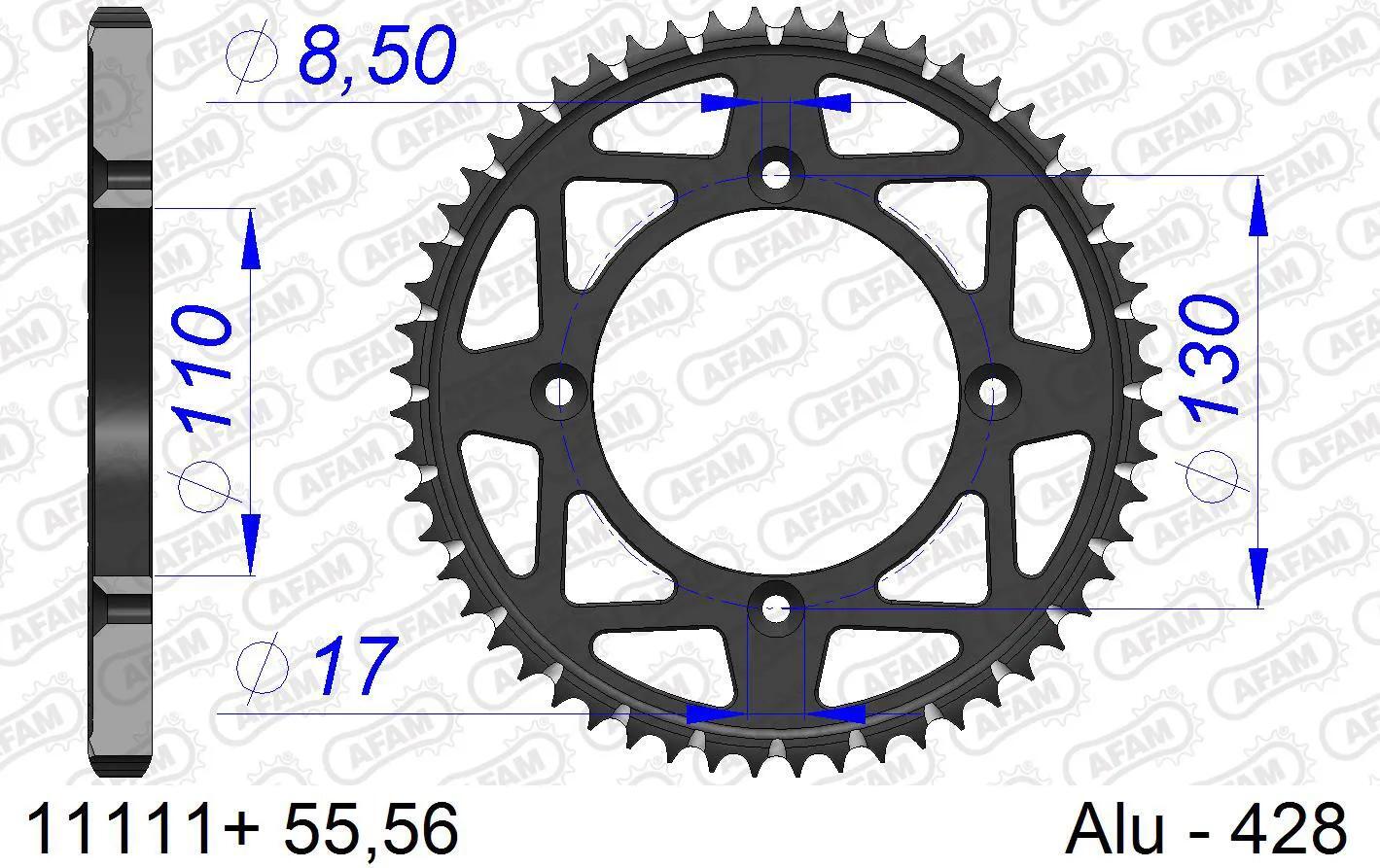 Koło łańcuchowe AFAM 428 55z aluminium czarne