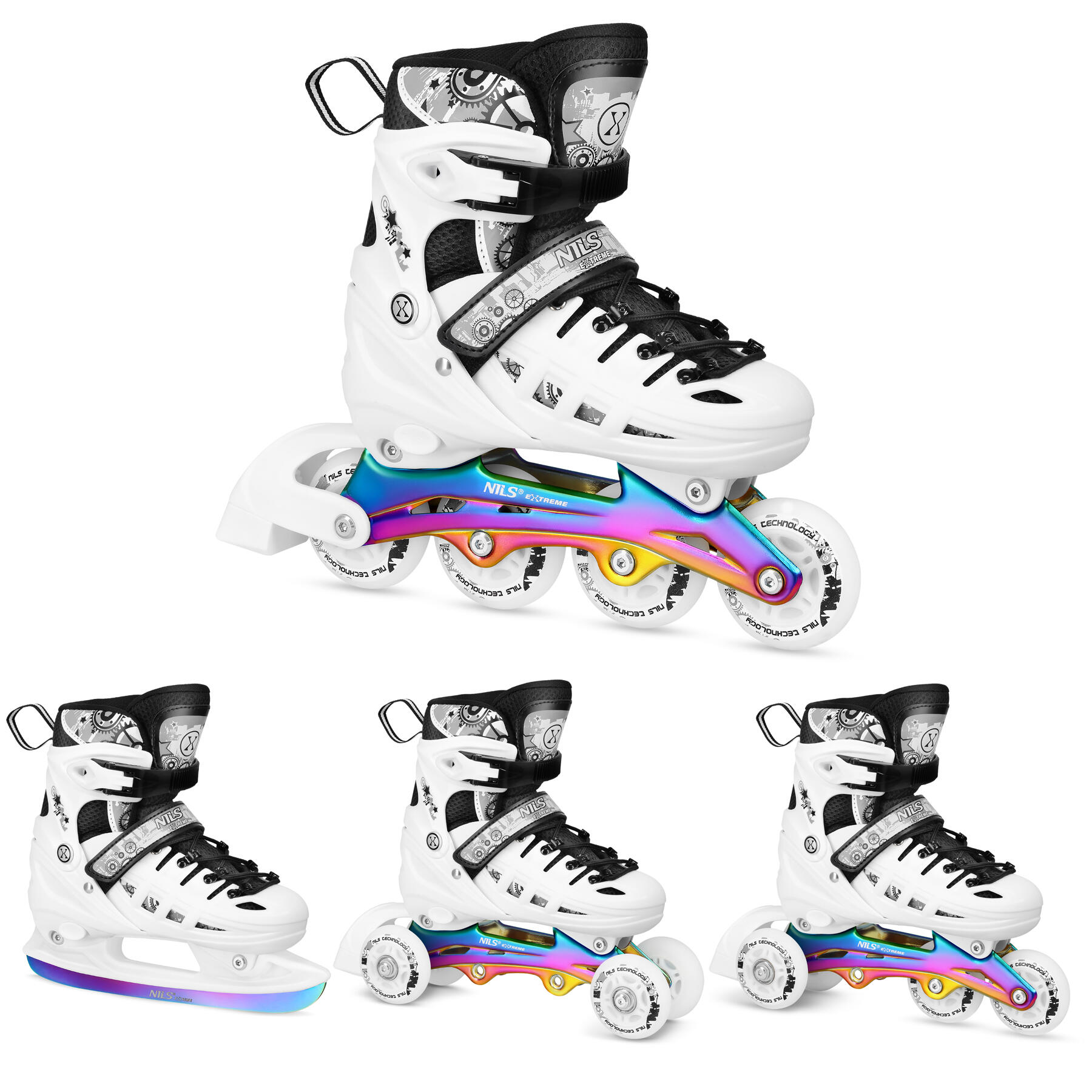 Łyżworolki Led 4w1 Rainbow z wymienną płozą hokejową NH10905 Nils Extreme