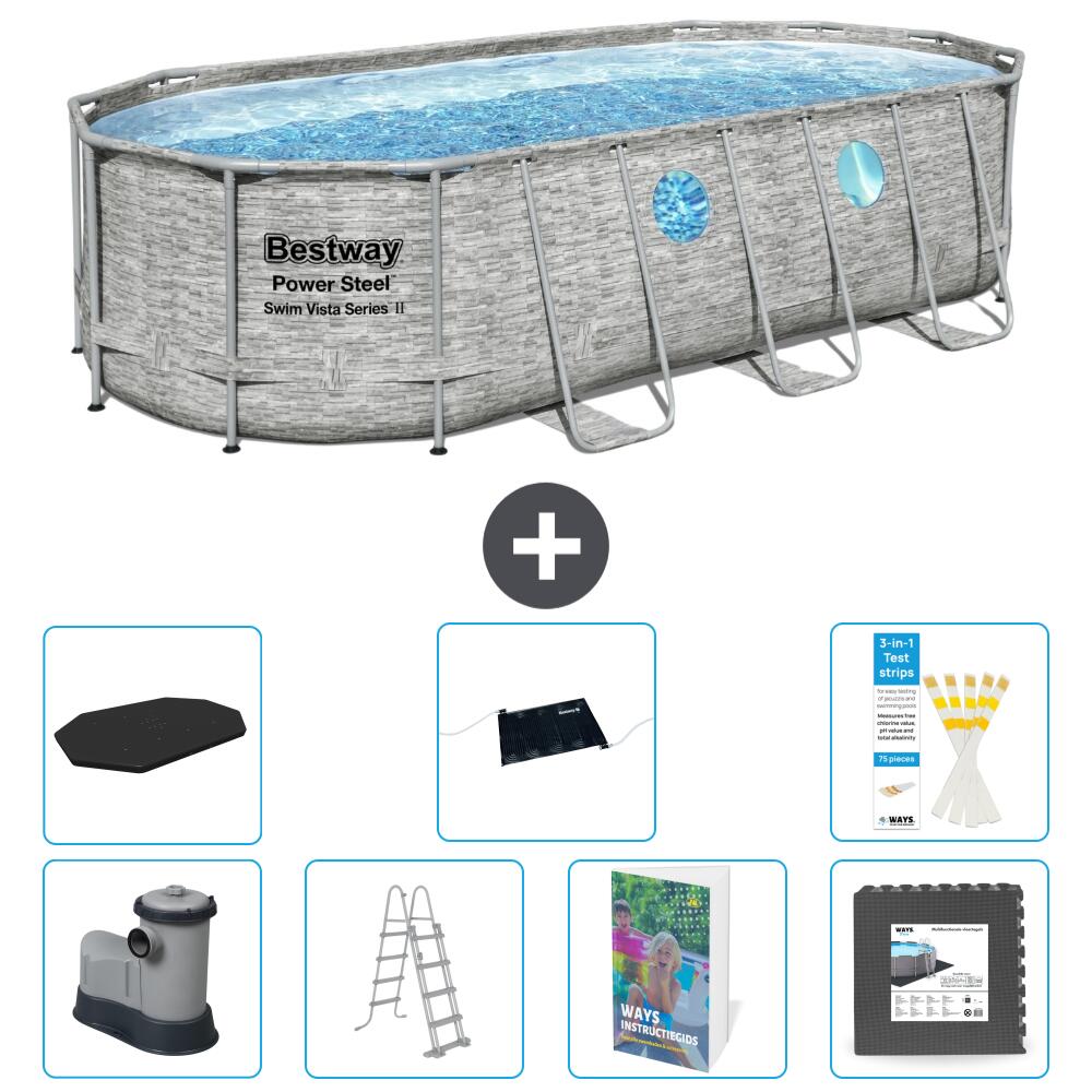 BESTWAY Basen Power Steel Owalny - 549x274x122 cm - 8-częściowy S543