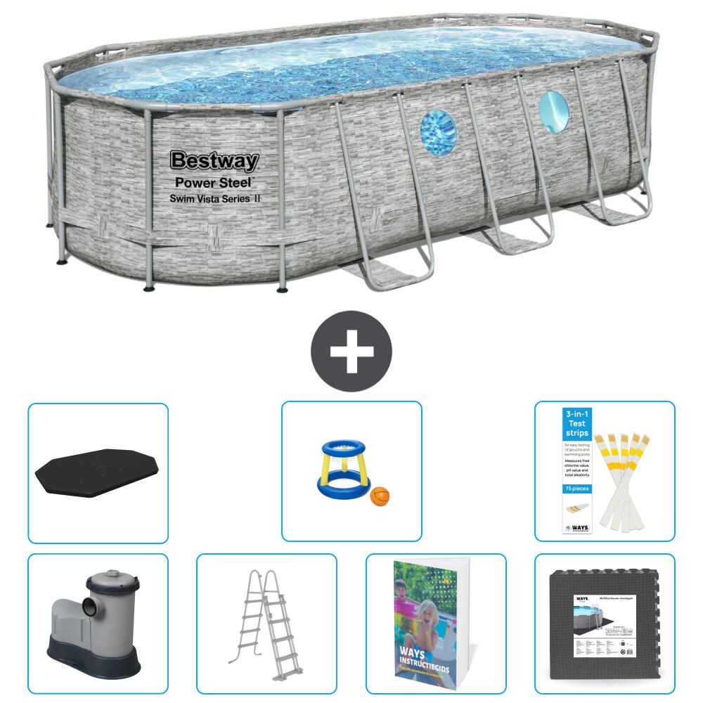 BESTWAY Basen Power Steel Owalny - 549x274x122 cm - 8-częściowy S525