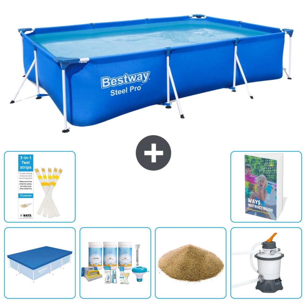 BESTWAY Basen Steel Pro Prostokątny - 300x201x66 cm - 7-częściowy S47