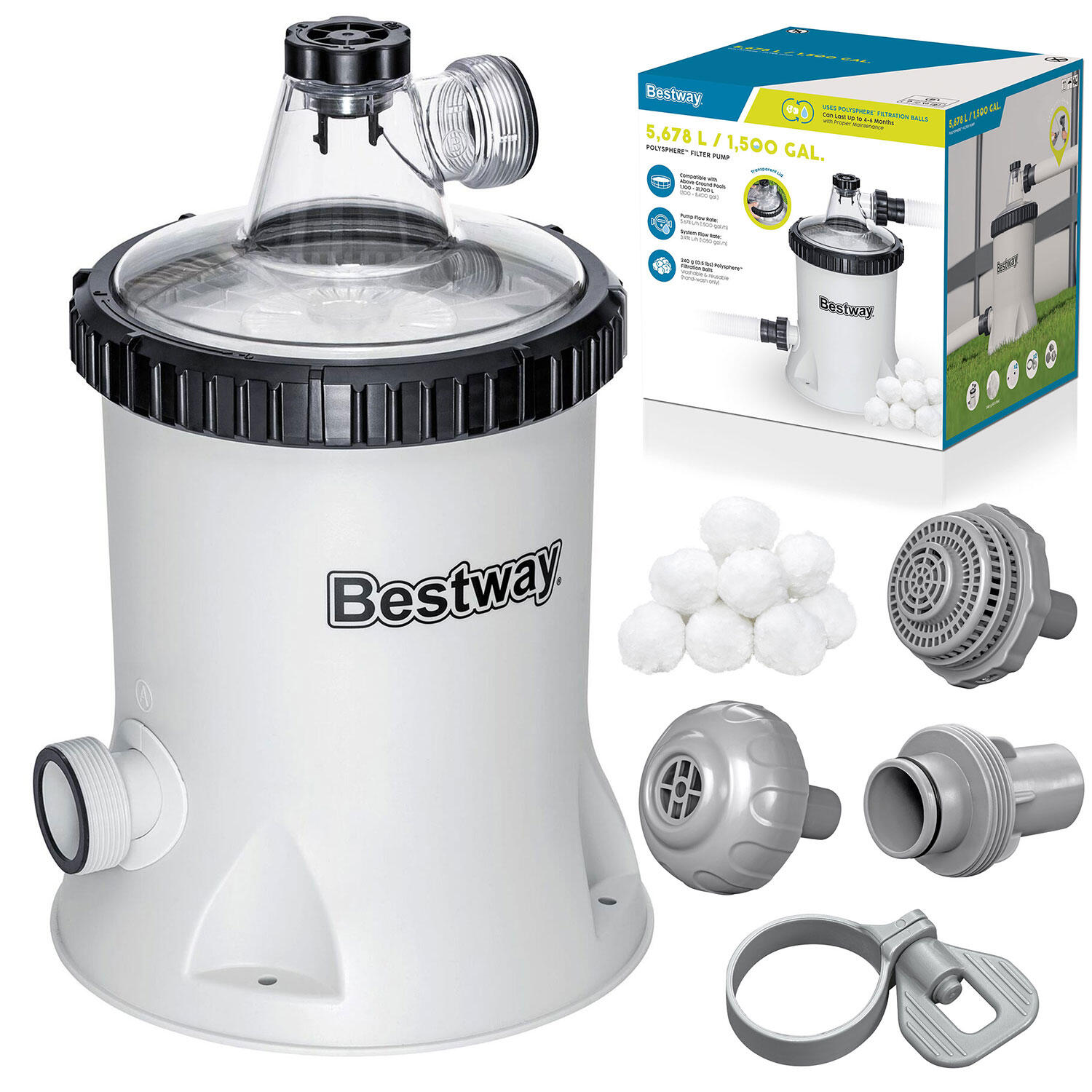 Pompa filtrująca do basenu 5678 l/h + kulki filtrujące Bestway