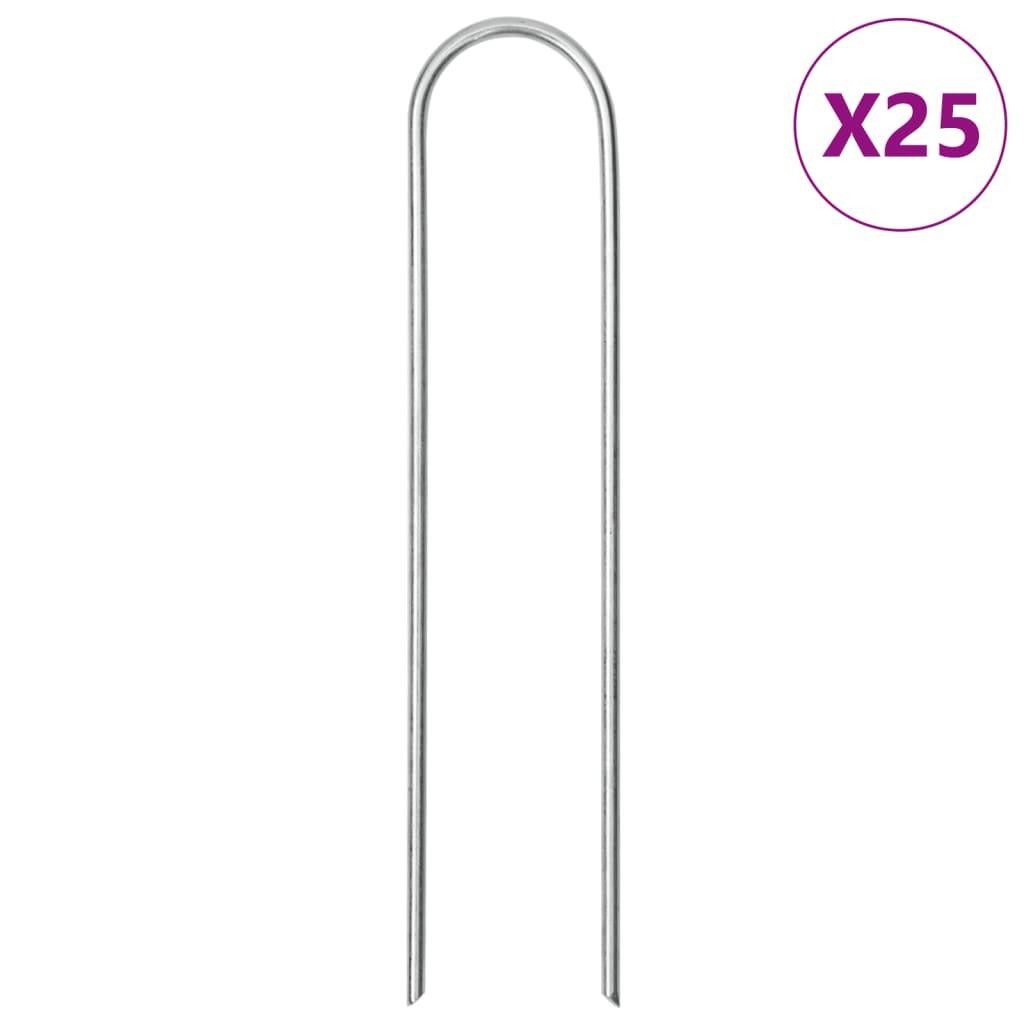 VidaXL Kołki gruntowe 25 szt U-kształt 15x3,5 cm ocynkowana stal
