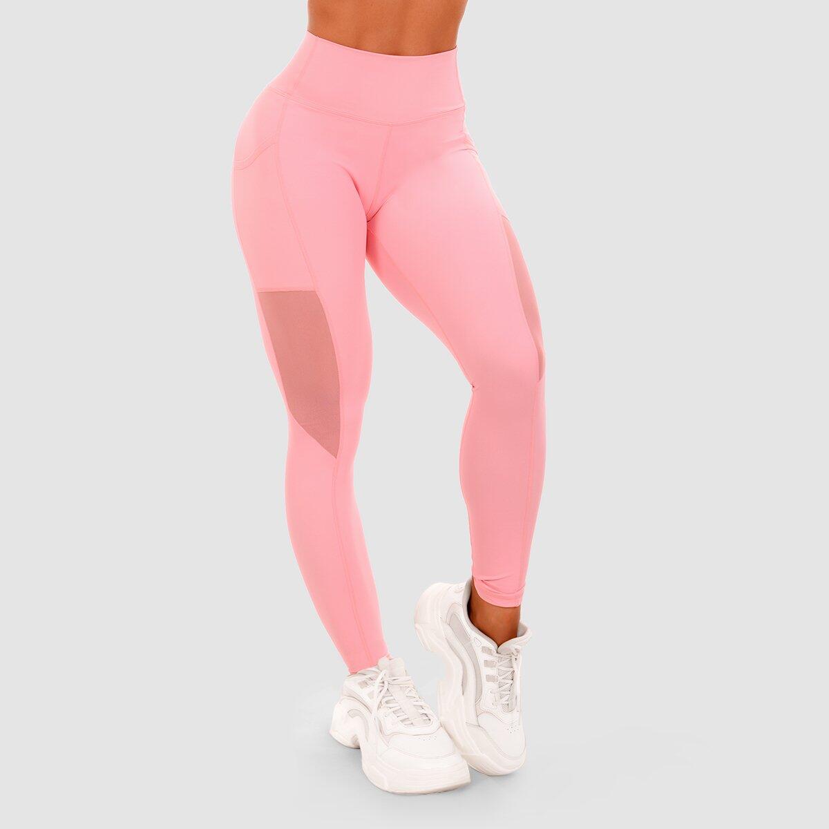 Legginsy damskie fitness z wysoką talią różowe Mesh Panel