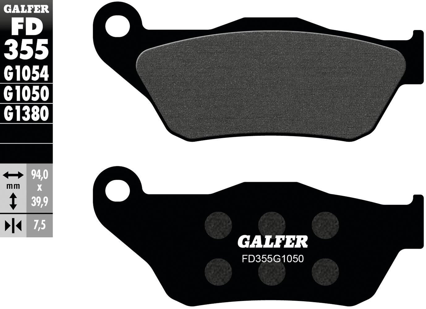 GALFER FD355 Organiczne klocki hamulcowe do skutera 94,0×39,9×7,5 mm