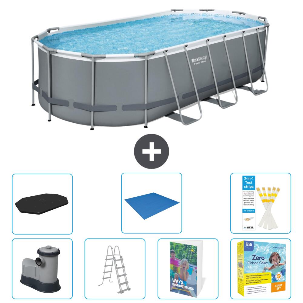 BESTWAY Basen Power Steel Owalny - 549x274x122 cm - 8-częściowy S546