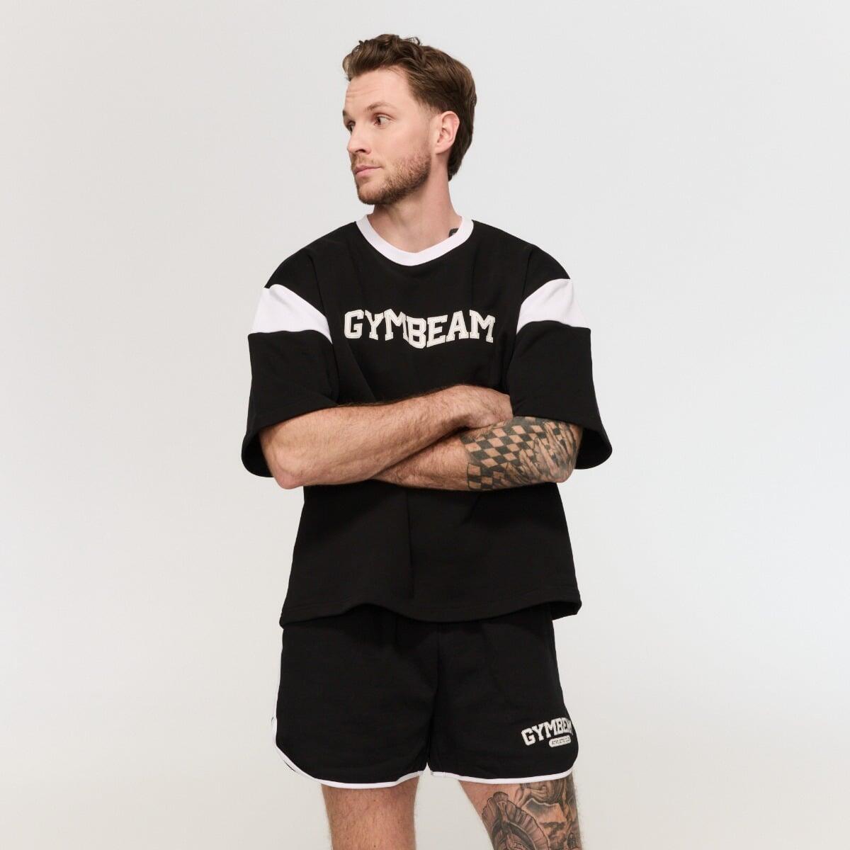 Szorty męskie fitness oversize ze sznurkiem Varsity czarne