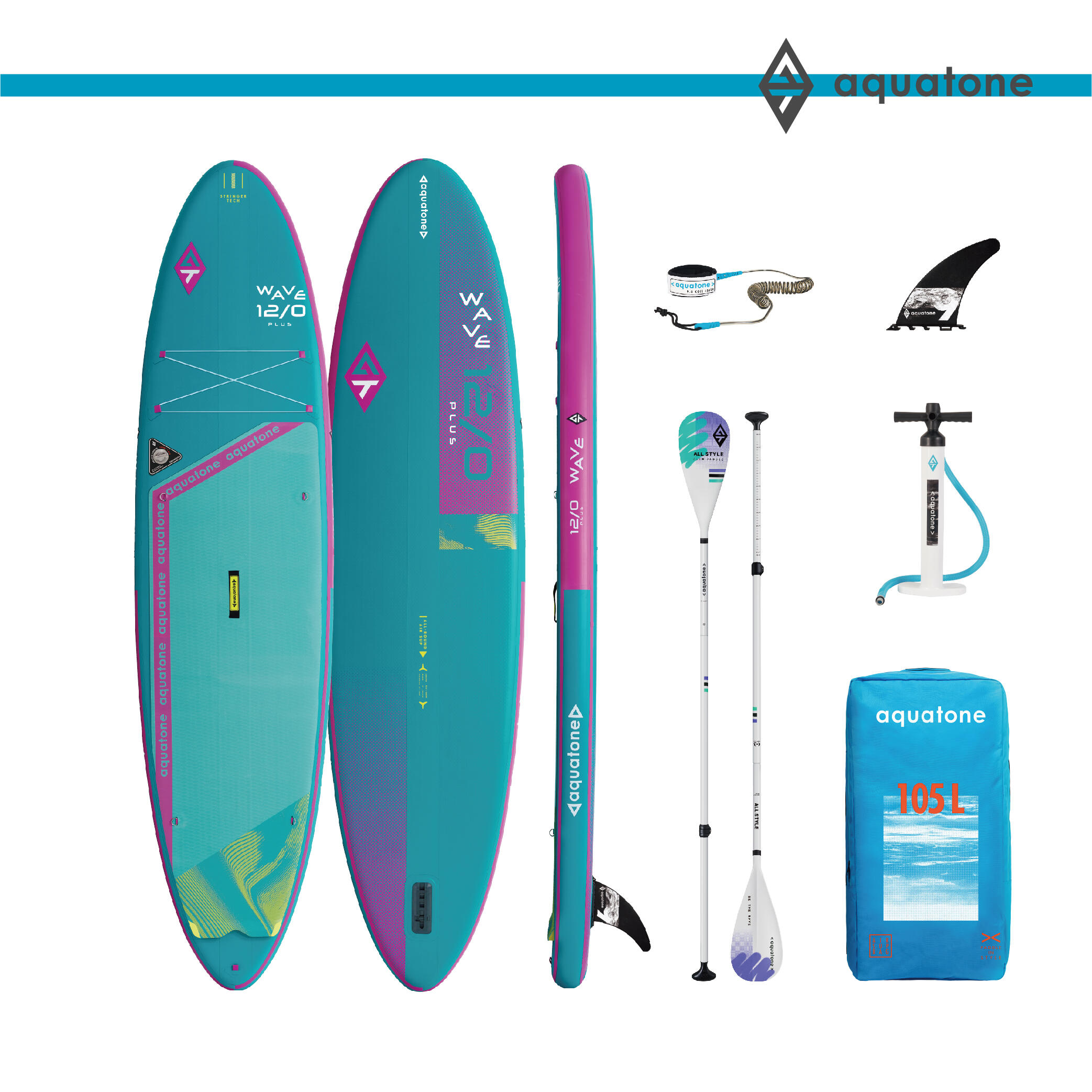 Pompowana deska sup do pływania Aquatone Wave 12.0 Allround zestaw