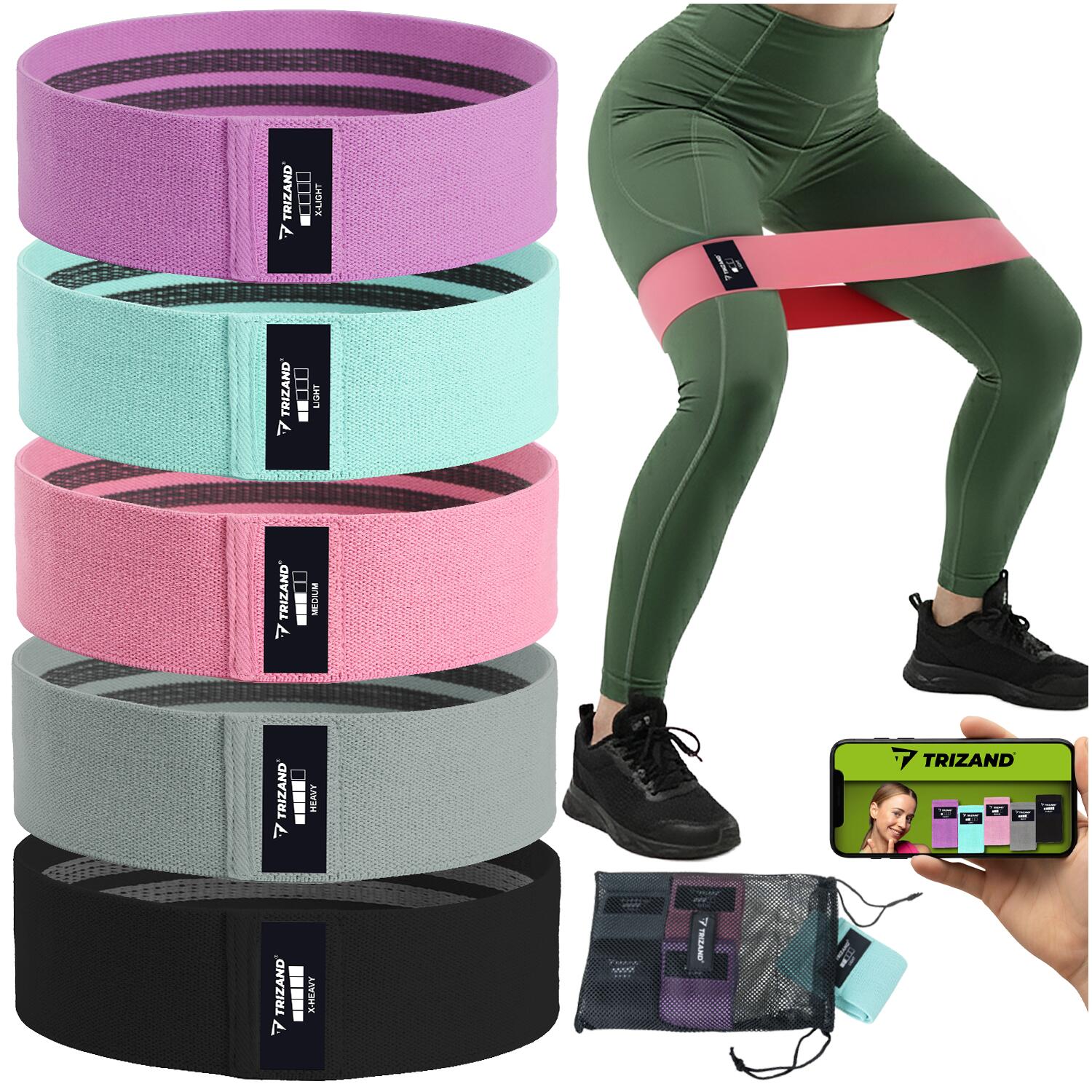 Gumy oporowe do ćwiczeń Trizand Zestaw fitness 5 szt. materiałowe 5–35 kg