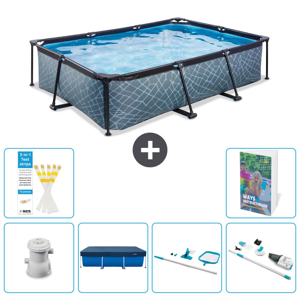EXIT TOYS Basen Prostokątny - Efekt kamienia - 300x200x65 cm - 7-częściowy S257