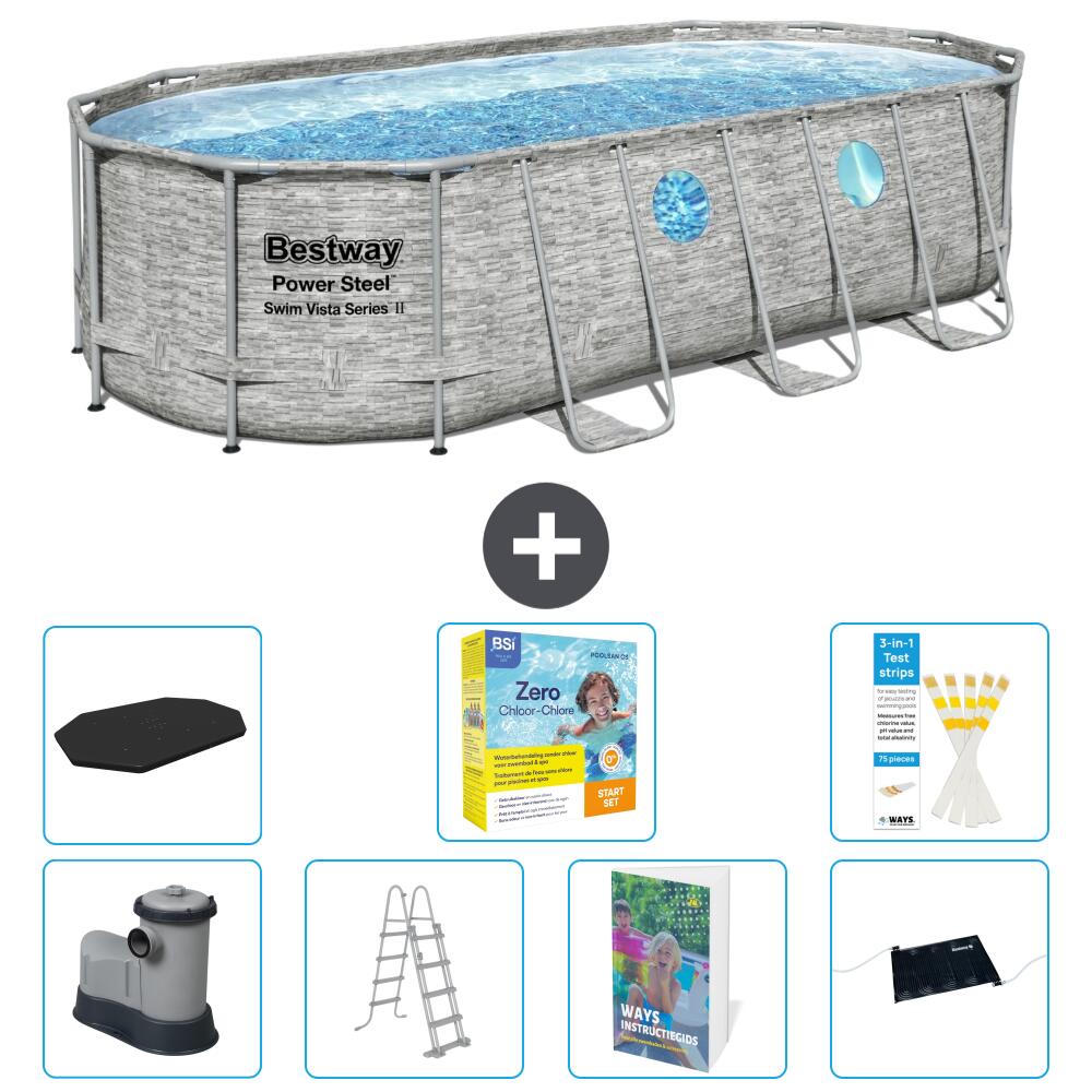BESTWAY Basen Power Steel Owalny - 549x274x122 cm - 8-częściowy S582
