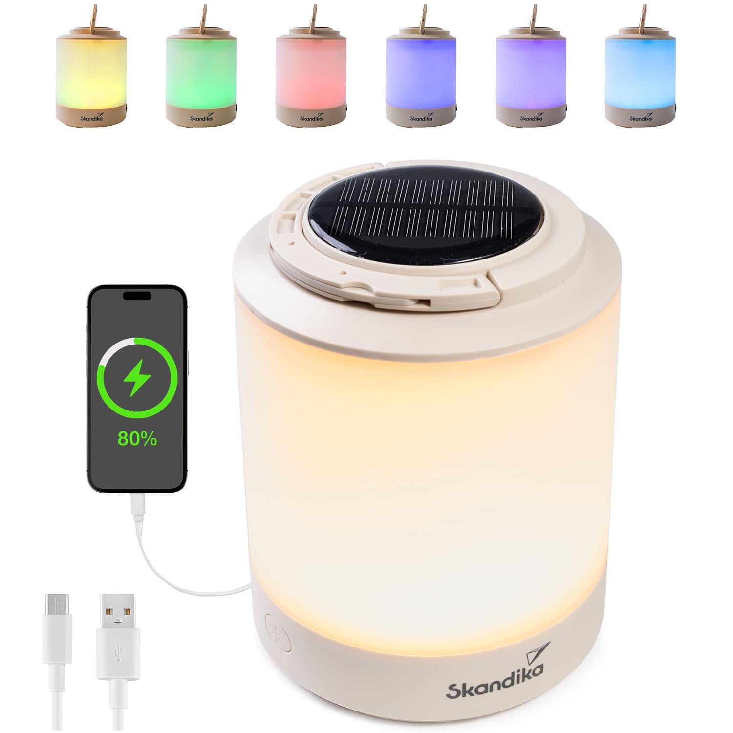 Lampka lampa kempingowa turystyczna Nordsol, 7 kolorów, powerbank, panel solarny