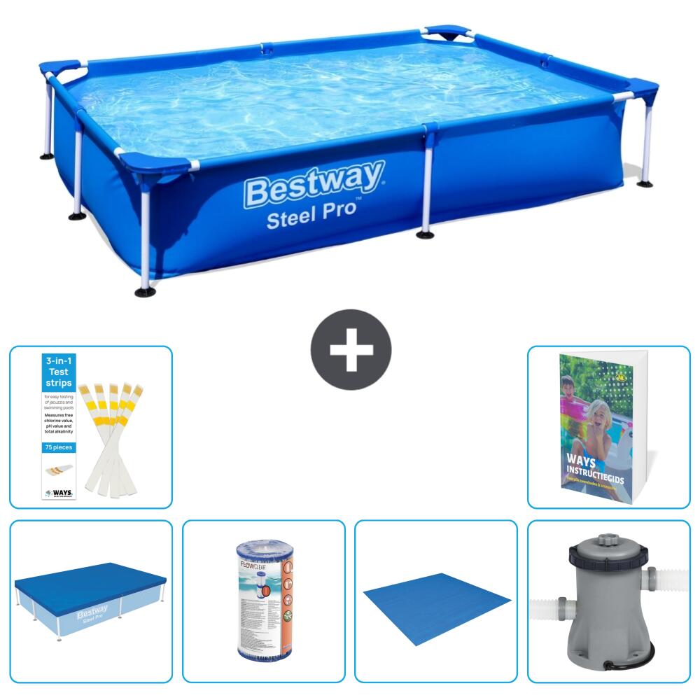 BESTWAY Basen Steel Pro Prostokątny - 221x150x43 cm - 7-częściowy S167