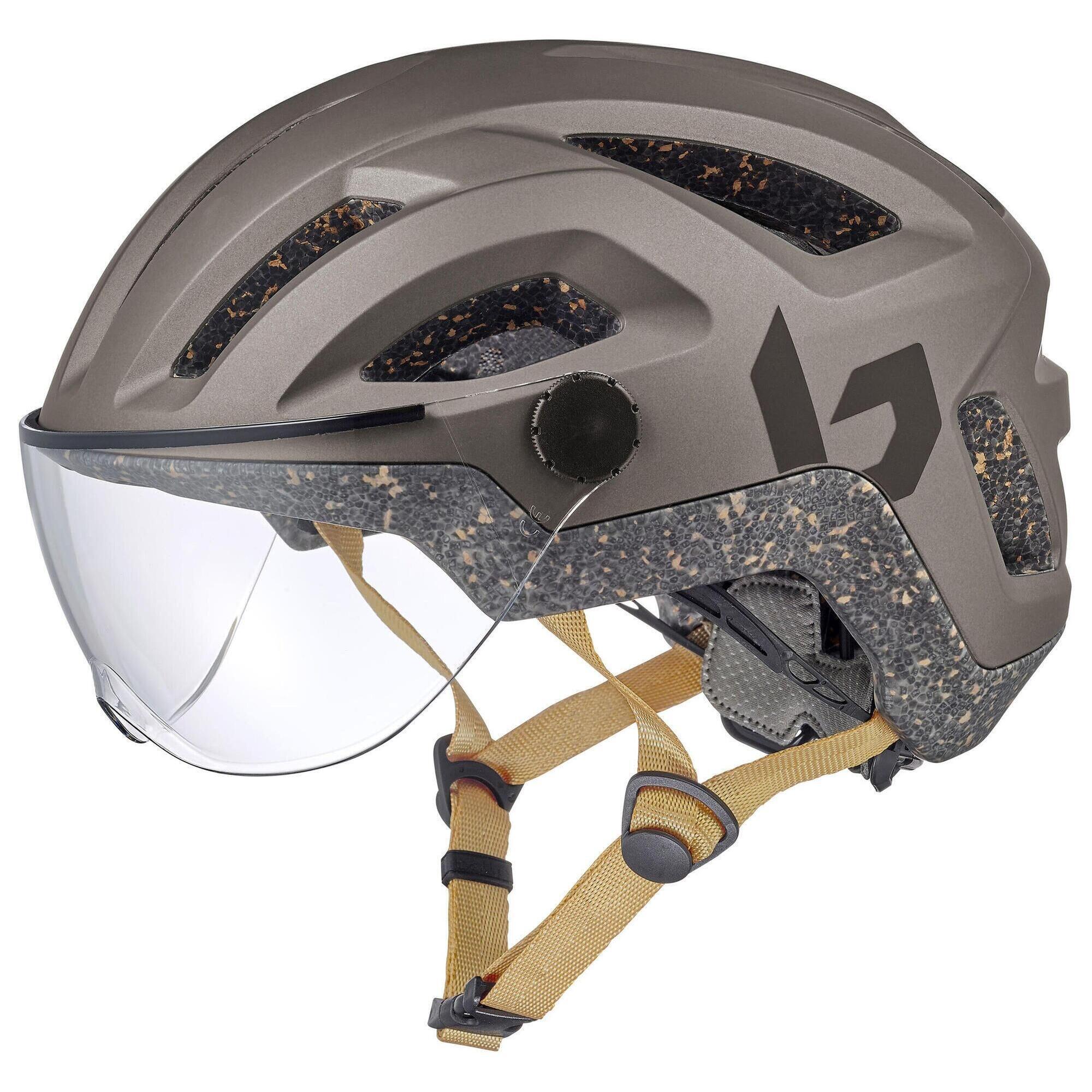 Miejski kask rowerowy „Eco React Visor”  ciemny brąz