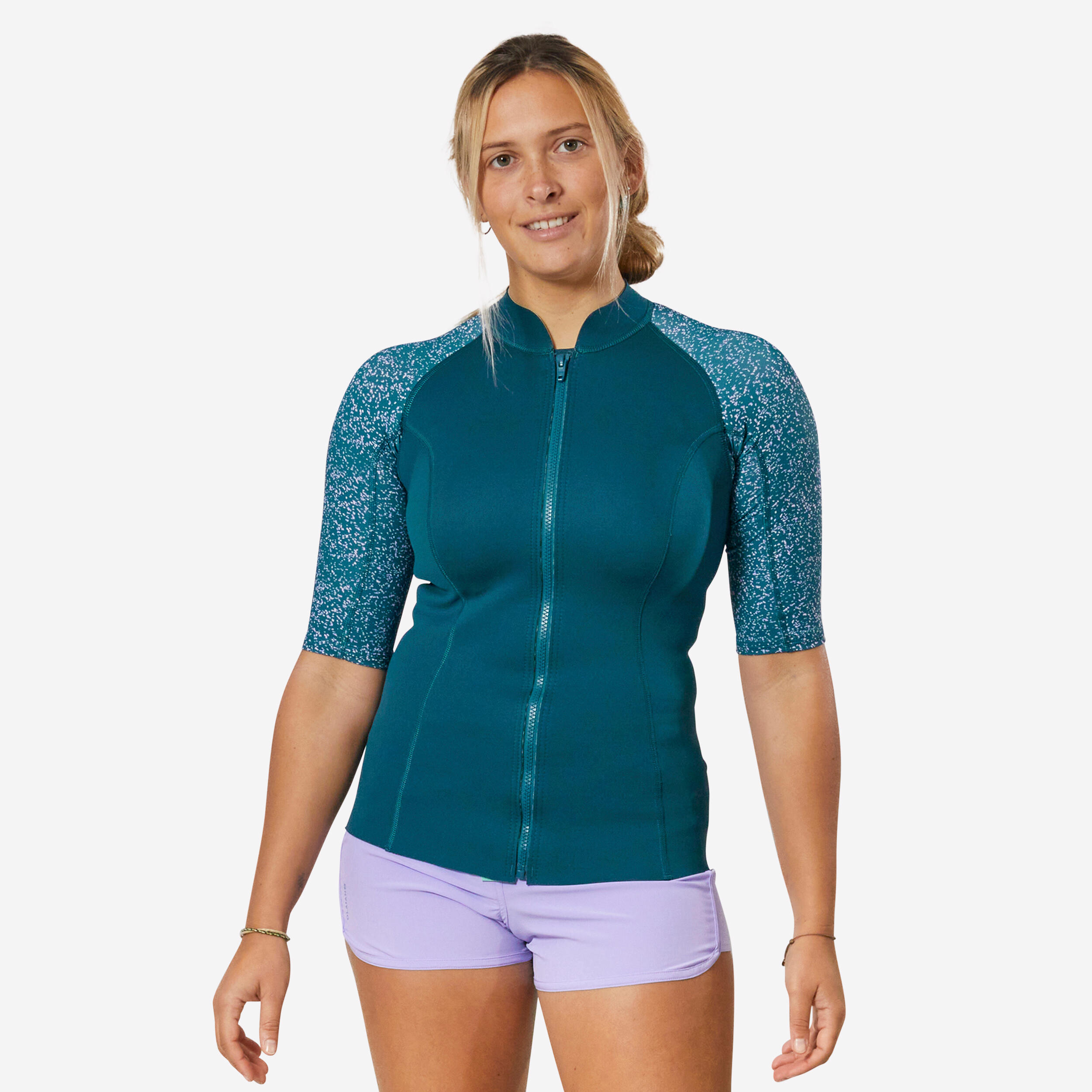 Top UV do snorkelingu damski Decathlon z neoprenu 1,5 mm krótki rękaw