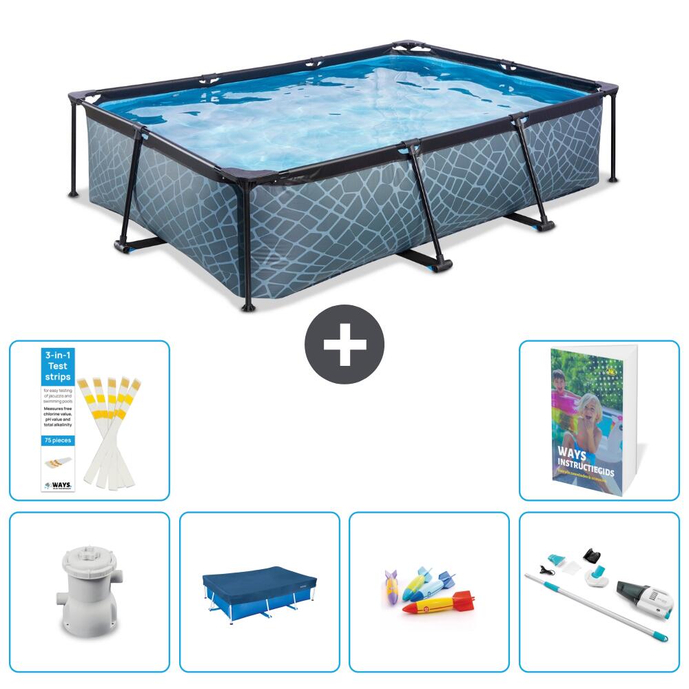 EXIT TOYS Basen Prostokątny - Efekt kamienia - 300x200x65 cm - 7-częściowy S242