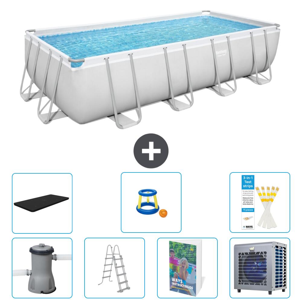 BESTWAY Basen Power Steel Prostokątny - 488x244x122 cm - 8-częściowy S535