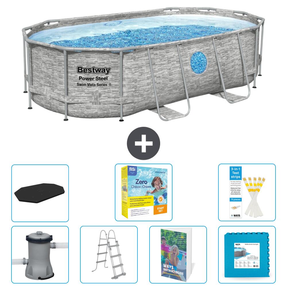 BESTWAY Basen Power Steel Owalny - 427x250x100 cm - 8-częściowy S566