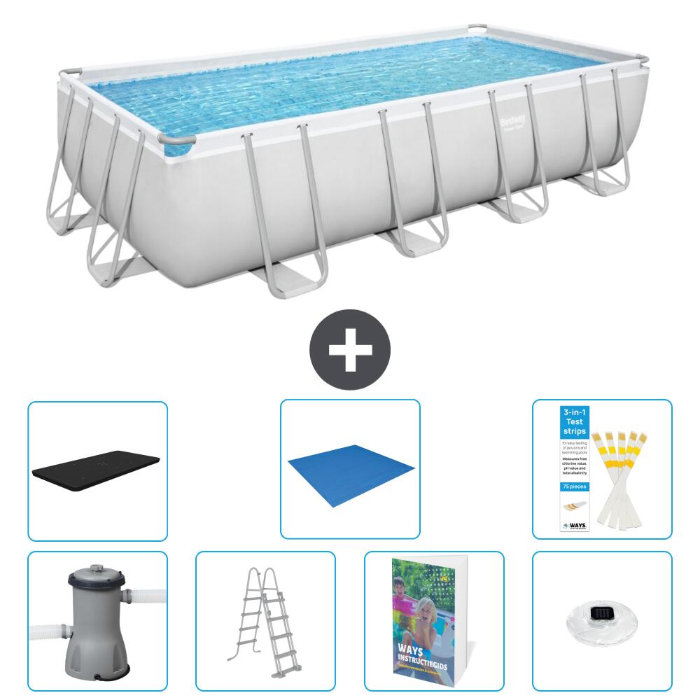 BESTWAY Basen Power Steel Prostokątny - 488x244x122 cm - 8-częściowy S596